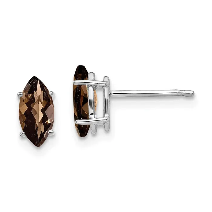 Goldia Earrings 14k White Gold 8x4mm Marquise CheckerCut Smok Yellow Gold Quartz Earring