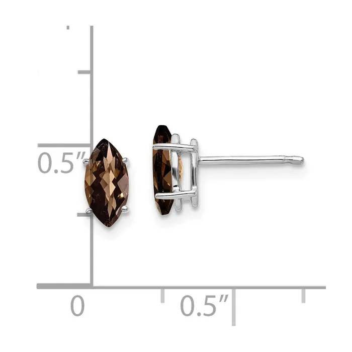 Goldia Earrings 14k White Gold 8x4mm Marquise CheckerCut Smok Yellow Gold Quartz Earring