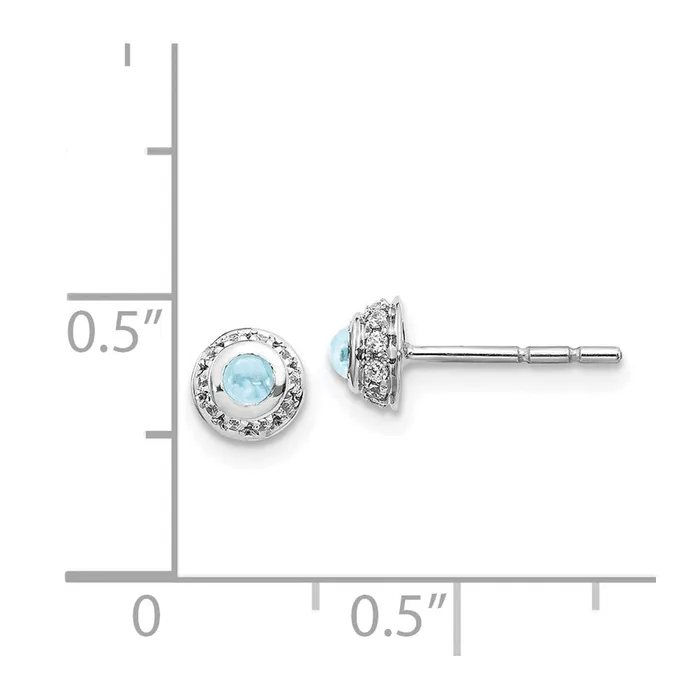 Goldia Earrings 14k White Gold Real Diamond and Cabochon Aquamarine Earrings
