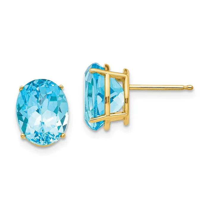Goldia Earrings 14k Yellow Gold 10x8mm Oval Blue Topaz Earrings
