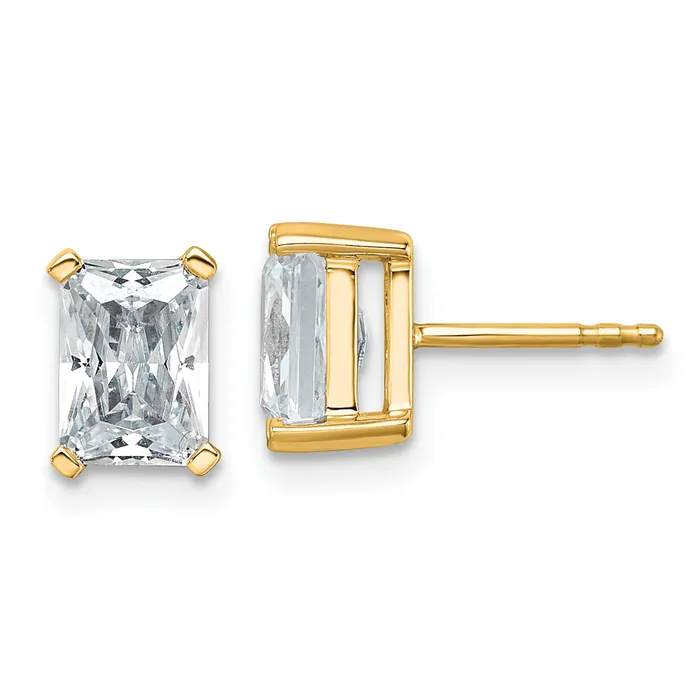 Goldia Earrings 14k Yellow Gold 3 ctw Lab Grown Diamond VSSI G Radiant 4 Prong Heavy Wt Stud Earrings