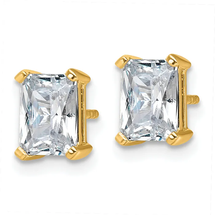 Goldia Earrings 14k Yellow Gold 3 ctw Lab Grown Diamond VSSI G Radiant 4 Prong Heavy Wt Stud Earrings