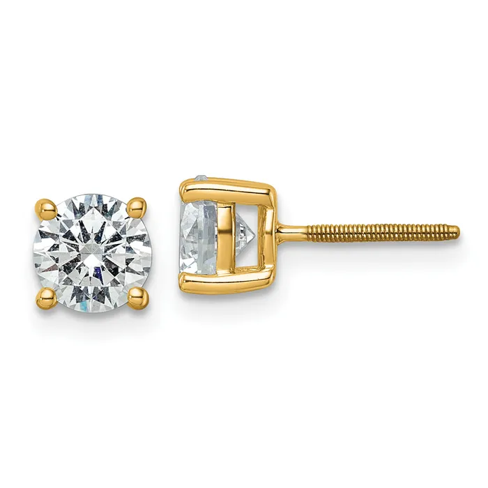 Goldia Earrings 14k Yellow Gold 3 ctw Lab Grown Diamond VSSI G Round 4 Prong Heavy Wt Screwback Stud Earrings
