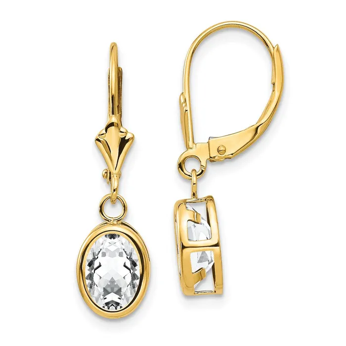Goldia Earrings 14k Yellow Gold 8x6mm Oval Cubic Zirconia Leverback Earrings