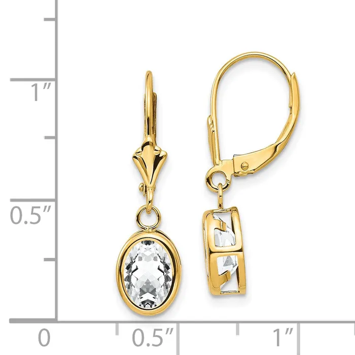 Goldia Earrings 14k Yellow Gold 8x6mm Oval Cubic Zirconia Leverback Earrings