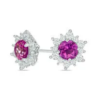 Goldia Earrings 50mm LabCreated Pink and White Sapphire Sunburst Stud Earrings in Sterling Silver