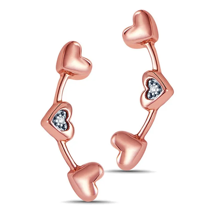 Goldia Earrings Diamond Accent Triple Heart Crawler Earrings in 10K Rose Gold