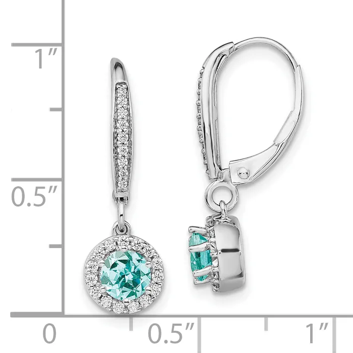 Goldia Earrings Pure Serenity 14k White Gold 14 Ct Lab Grown Diamond VSSI G and Lab Created Paraiba Leverback Dangle Earrings