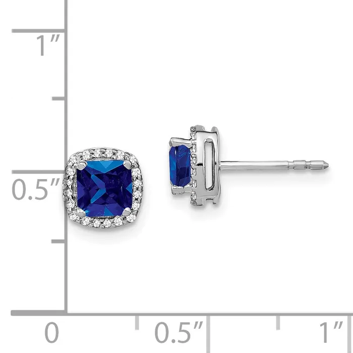 Goldia Earrings Solid 14k White Gold Cushion Simulated Sapphire and CZ Halo Earrings Goldia Earrings Solid 14k White Gold Cushion Simulated Sapphire and CZ Halo Earrings
