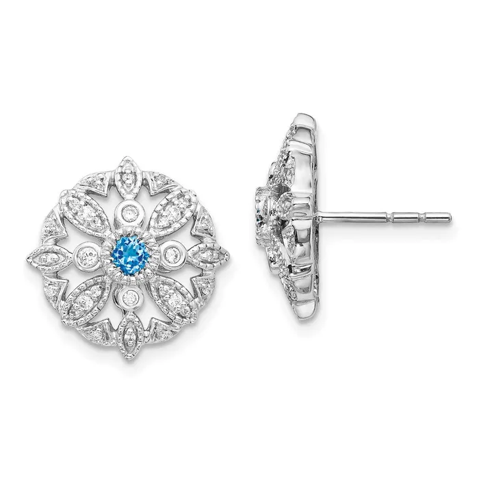 Goldia Earrings Solid 14k White Gold Simulated CZ Blue Topaz Fancy Earrings