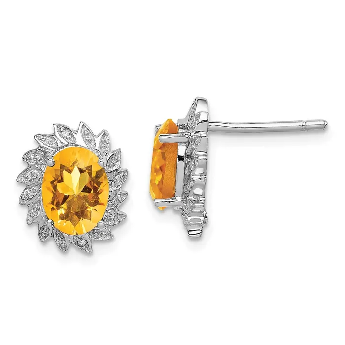 Goldia Earrings Sterling Silver Rhodium Citrine Diamond Earrings