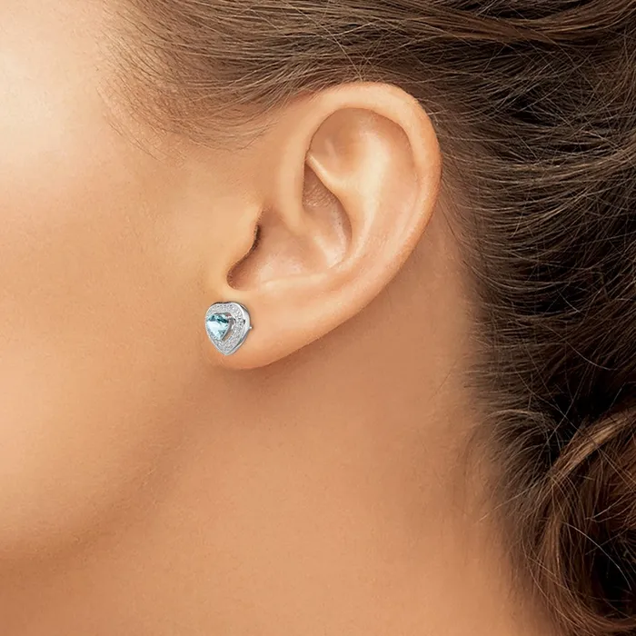 Goldia Earrings Sterling Silver Rhodiumplated Aquamarine Teardrop Heart Post Earrings