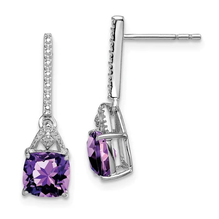 Goldia Earrings Sterling Silver Rhodium Plated Diamond and Amethyst Post Earrings