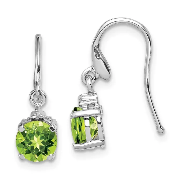 Goldia Earrings Sterling Silver Rhodium Plated Round Peridot and Diamond Wire Earrings