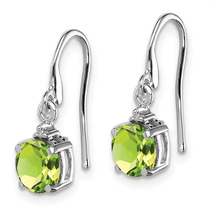 Goldia Earrings Sterling Silver Rhodium Plated Round Peridot and Diamond Wire Earrings