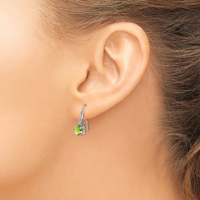 Goldia Earrings Sterling Silver Rhodium Plated Round Peridot and Diamond Wire Earrings