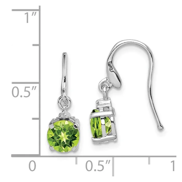 Goldia Earrings Sterling Silver Rhodium Plated Round Peridot and Diamond Wire Earrings