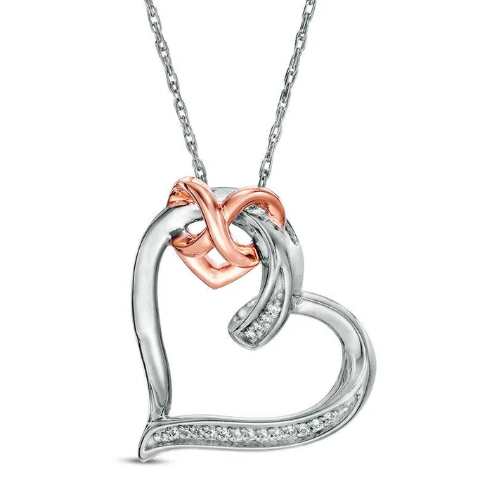 Goldia Necklaces 005 CT TW Natural Diamond Interlocking Infinity Tilted Heart Pendant in Sterling Silver and 10K Rose Gold Goldia Necklaces 005 CT TW Natural Diamond Interlocking Infinity Tilted Heart Pendant in Sterling Silver and 10K Rose Gold