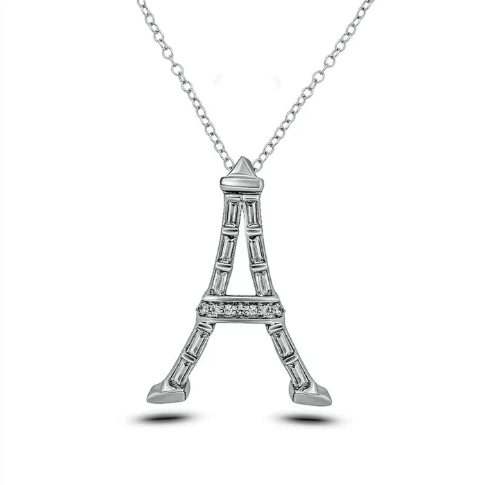 Goldia Necklaces 01 CT TW Baguette and Round Natural Diamond Eiffel Tower Pendant in Sterling Silver Goldia Necklaces 01 CT TW Baguette and Round Natural Diamond Eiffel Tower Pendant in Sterling Silver