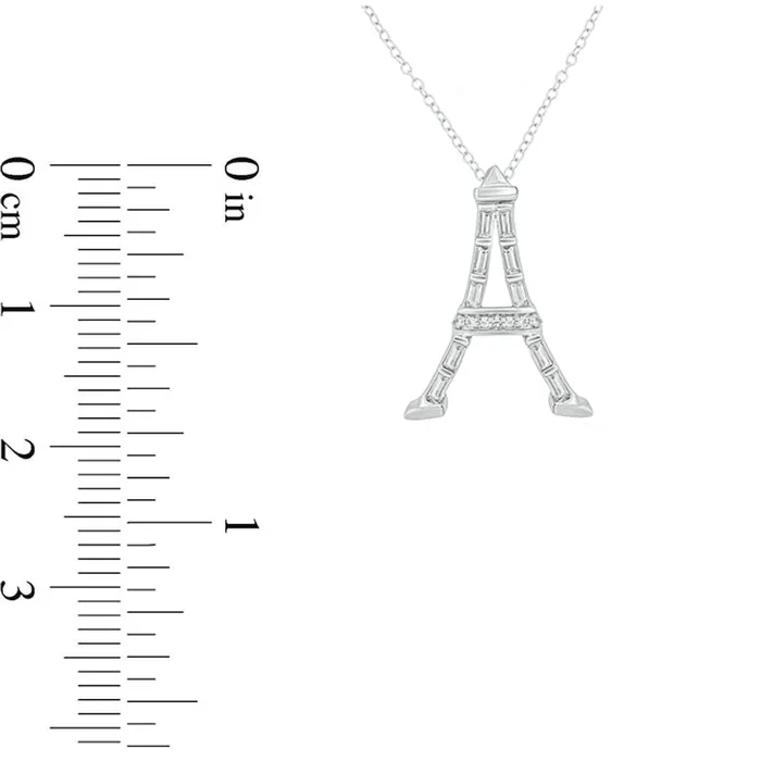 Goldia Necklaces 01 CT TW Baguette and Round Natural Diamond Eiffel Tower Pendant in Sterling Silver