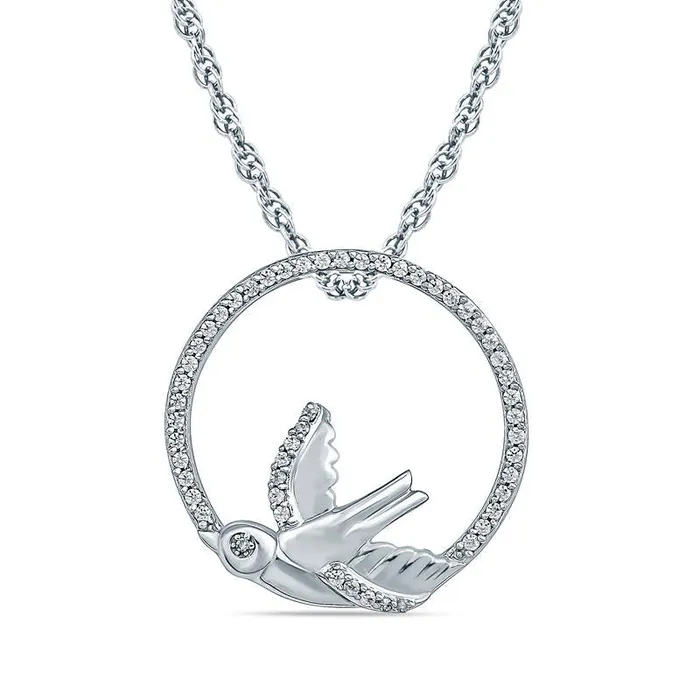 Goldia Necklaces 017 CT TW Natural Diamond Bird Circle Pendant in Sterling Silver Goldia Necklaces 017 CT TW Natural Diamond Bird Circle Pendant in Sterling Silver
