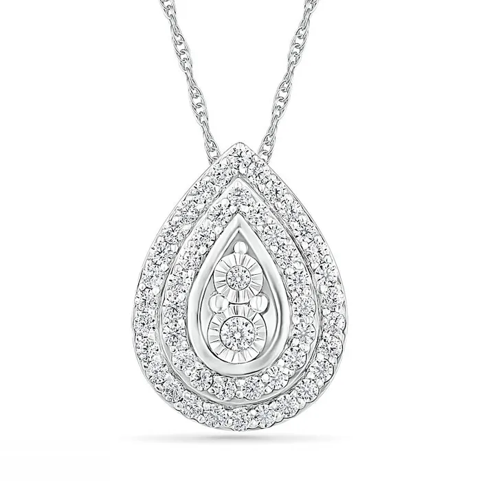 Goldia Necklaces 063 CT TW Natural Diamond Double Row Teardrop Frame Pendant in 10K White Gold Goldia Necklaces 063 CT TW Natural Diamond Double Row Teardrop Frame Pendant in 10K White Gold