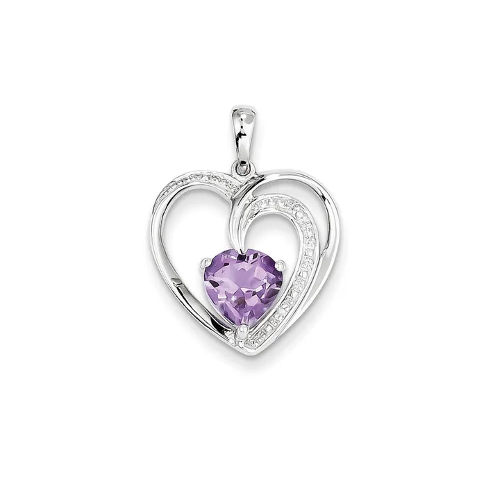 Goldia Necklaces 14k White Gold Real Diamond and Amethyst Heart Pendant