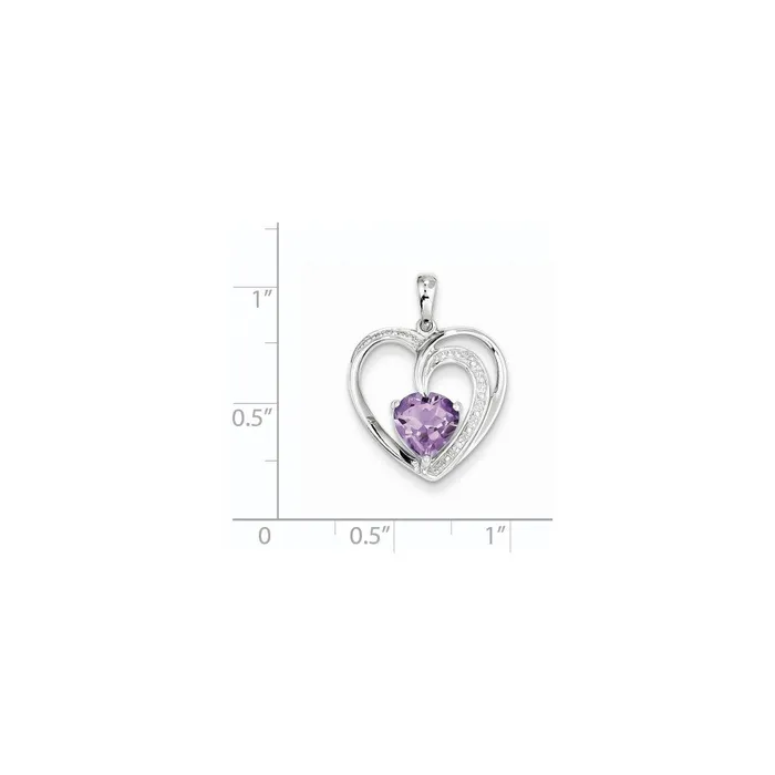Goldia Necklaces 14k White Gold Real Diamond and Amethyst Heart Pendant