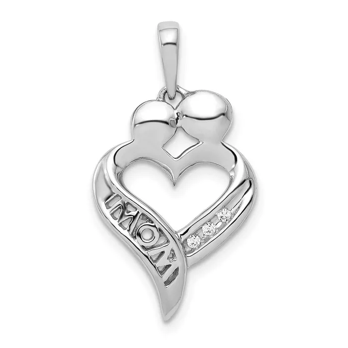 Goldia Necklaces 14k White Gold Real Diamond MOM Heart Pendant