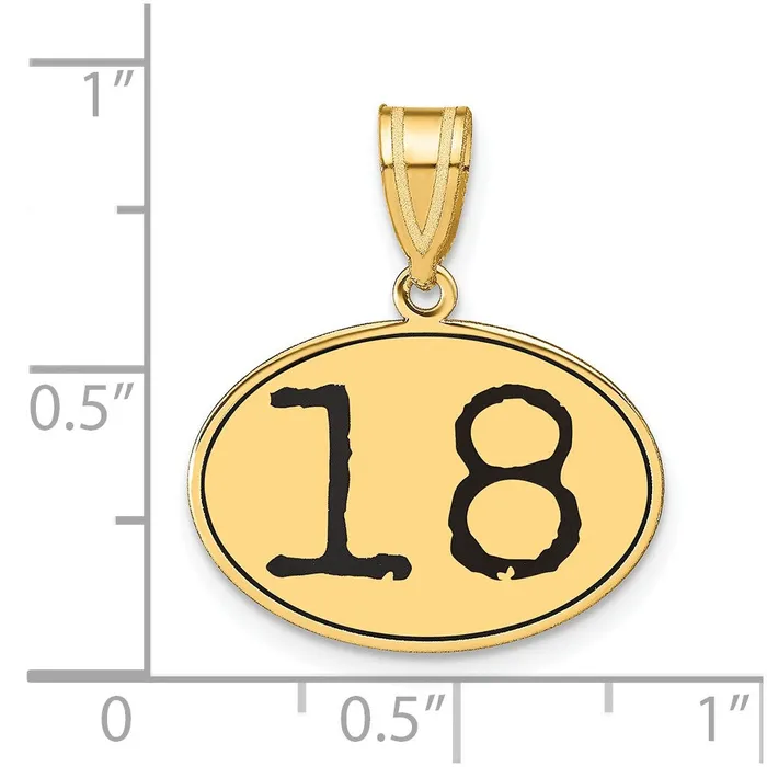 Goldia Necklaces 14k Yellow Gold Polished Number 18 Black Enamel Oval Pendant