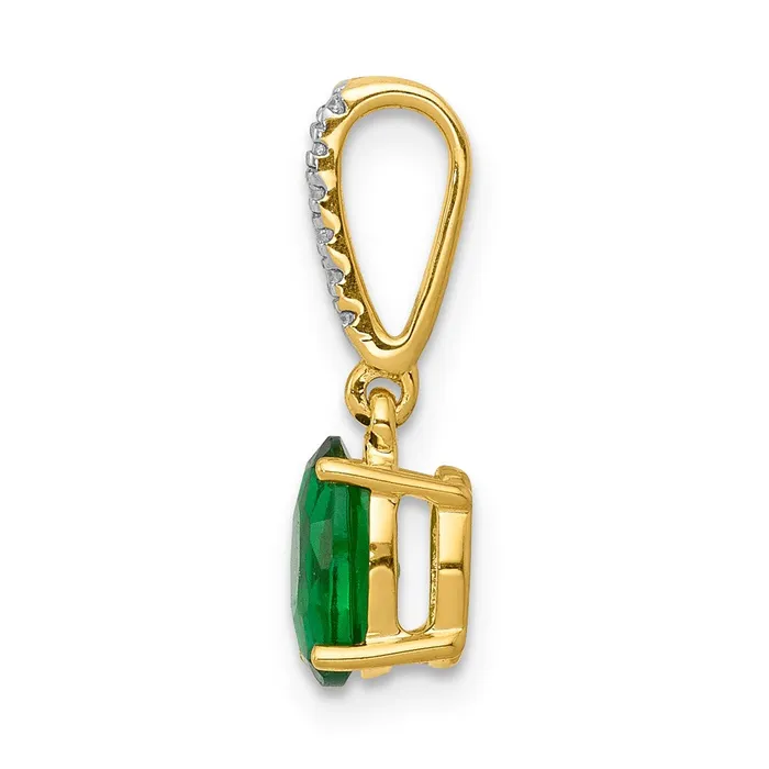 Goldia Necklaces 14K Yellow Gold Real Diamond and Oval Emerald Pendant