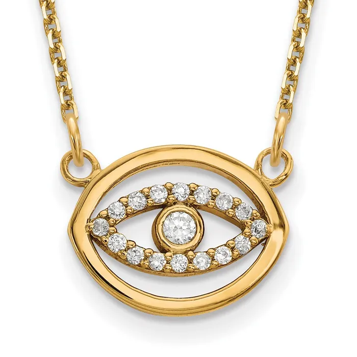 Goldia Necklaces 14K Yellow Gold Small Real Diamond Gold Halo Evil Eye Necklace Goldia Necklaces 14K Yellow Gold Small Real Diamond Gold Halo Evil Eye Necklace