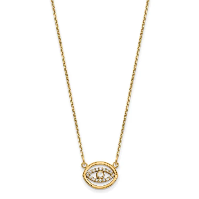 Goldia Necklaces 14K Yellow Gold Small Real Diamond Gold Halo Evil Eye Necklace