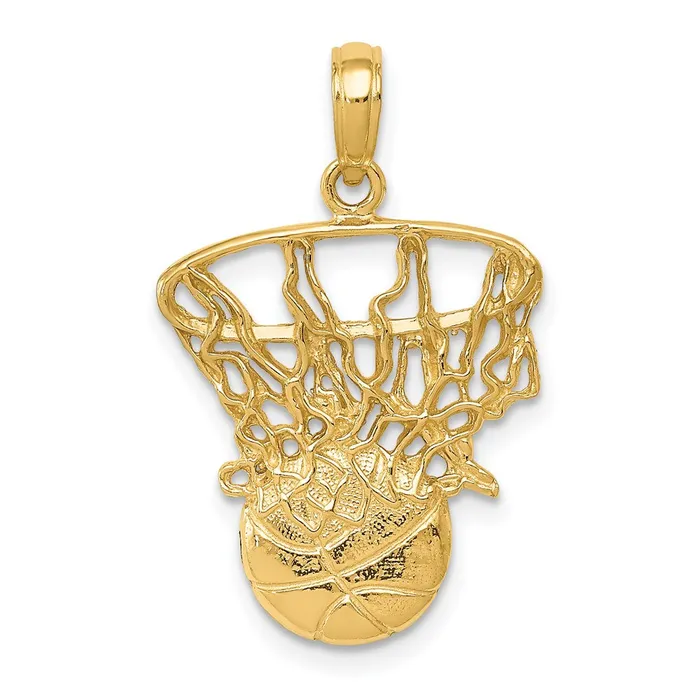Goldia Necklaces 14k Yellow Gold Swoosh Basketball and Net Pendant
