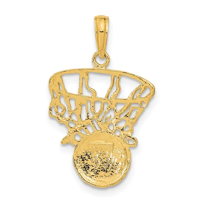 Goldia Necklaces 14k Yellow Gold Swoosh Basketball and Net Pendant