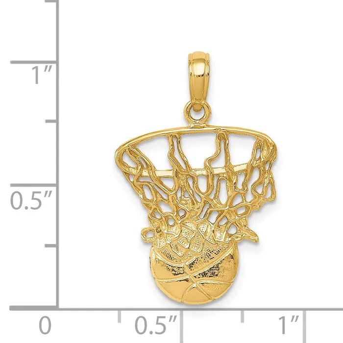 Goldia Necklaces 14k Yellow Gold Swoosh Basketball and Net Pendant