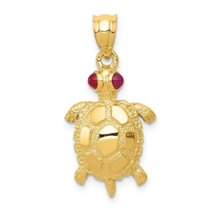 Goldia Necklaces 14k Yellow Gold Turtle with Ruby Eyes Pendant