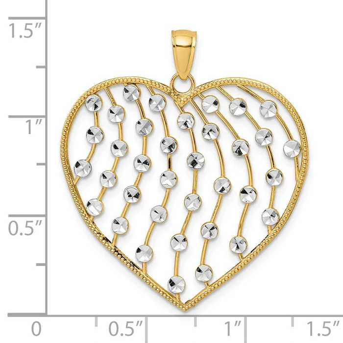 Goldia Necklaces 14k Yellow Rhodium Gold with White Rhodium Diamondcut Large Heart Pendant