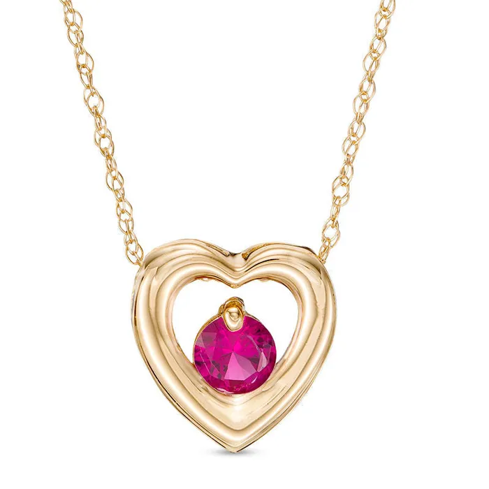 Goldia Necklaces 40mm LabCreated Ruby Heart Pendant in 10K Yellow Gold
