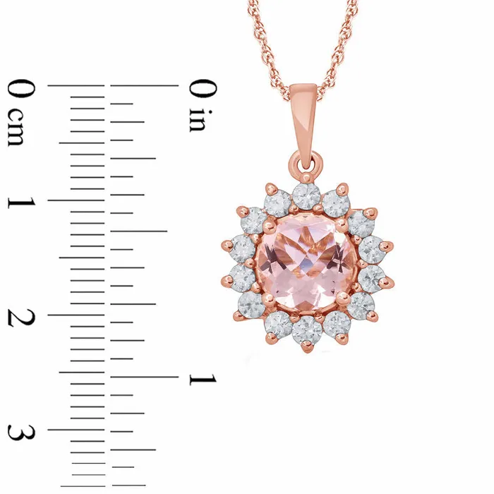 Goldia Necklaces 70mm Morganite and 038 CT TW Natural Diamond Starburst Frame Pendant in 10K Rose Gold Goldia Necklaces 70mm Morganite and 038 CT TW Natural Diamond Starburst Frame Pendant in 10K Rose Gold