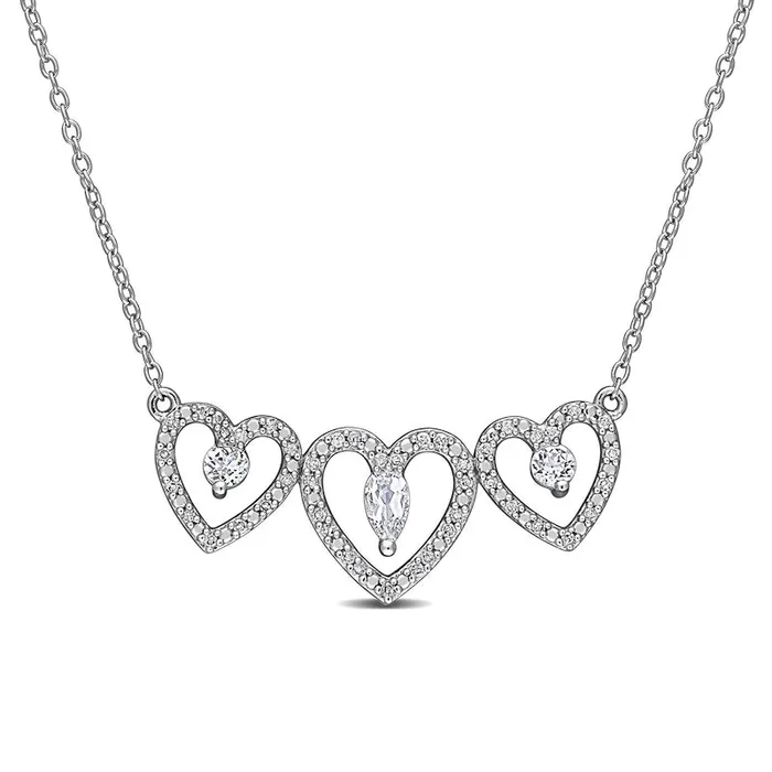Goldia Necklaces PearShaped and Round White Topaz with 02 CT TW Natural Diamond Heart Outline Trio Necklace in Sterling Silver 17 Goldia Necklaces PearShaped and Round White Topaz with 02 CT TW Natural Diamond Heart Outline Trio Necklace in Sterling Silver 17