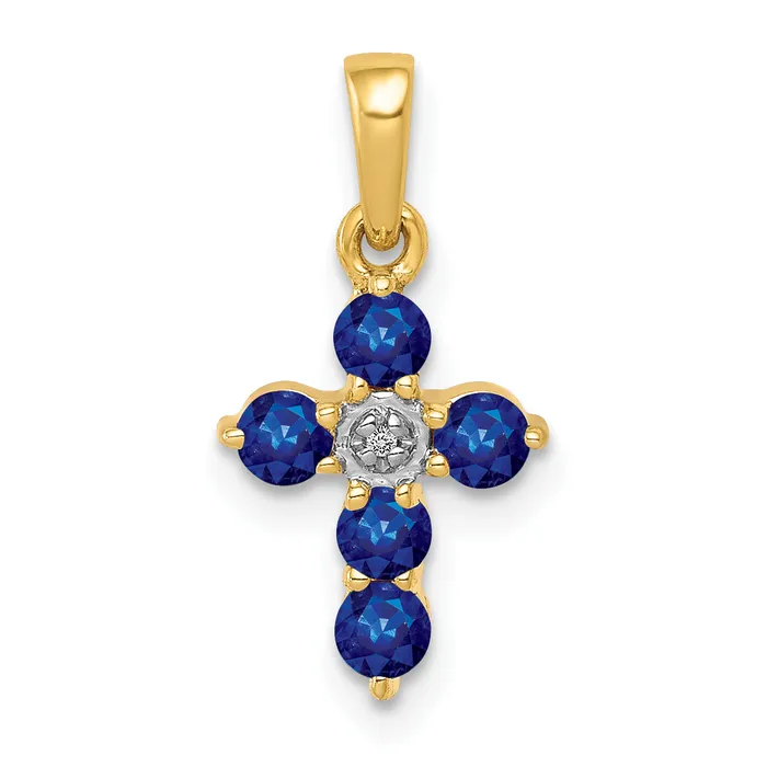 Goldia Necklaces Solid 14k Yellow Gold Simulated Sapphire and CZ Cross Pendant Goldia Necklaces Solid 14k Yellow Gold Simulated Sapphire and CZ Cross Pendant