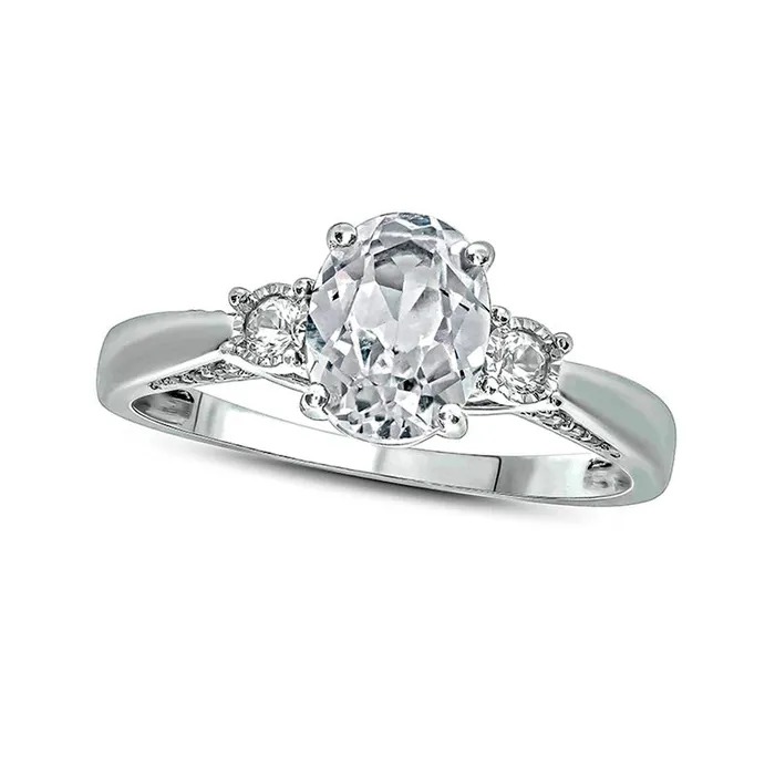 Goldia Oval LabCreated White Sapphire and 007 CT TW Diamond Three Stone Ring in Sterling Silver Rings