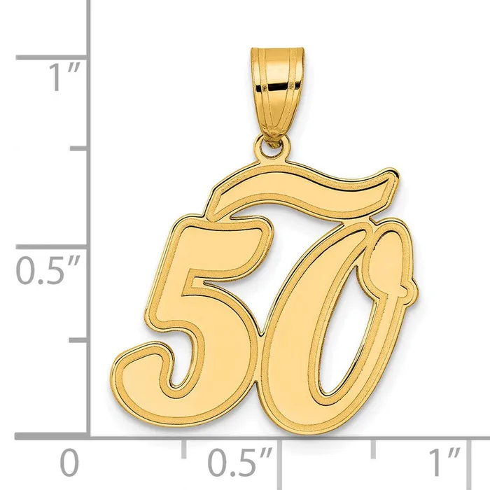 Goldia PreStyled Sets 14k Yellow Gold Brushed Border Script Number 50 Pendant
