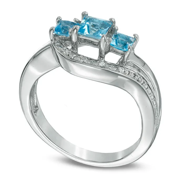 Goldia PrincessCut Blue Topaz and Natural Diamond Accent Three Stone Swirl Promise Ring in Sterling Silver Rings Goldia PrincessCut Blue Topaz and Natural Diamond Accent Three Stone Swirl Promise Ring in Sterling Silver Rings
