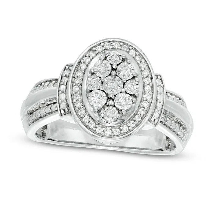 Goldia Rings 013 CT TW Composite Oval Natural Diamond Frame Collar Promise Ring in Sterling Silver