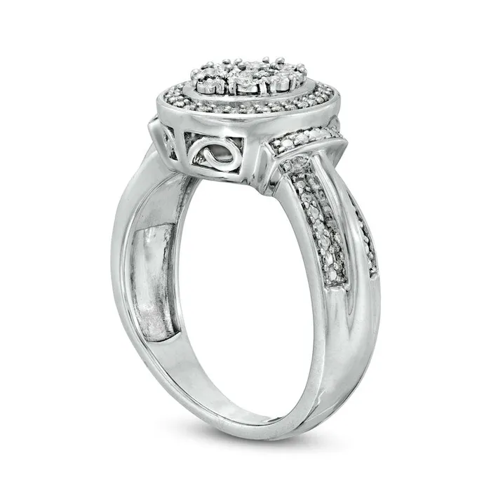 Goldia Rings 013 CT TW Composite Oval Natural Diamond Frame Collar Promise Ring in Sterling Silver Goldia Rings 013 CT TW Composite Oval Natural Diamond Frame Collar Promise Ring in Sterling Silver