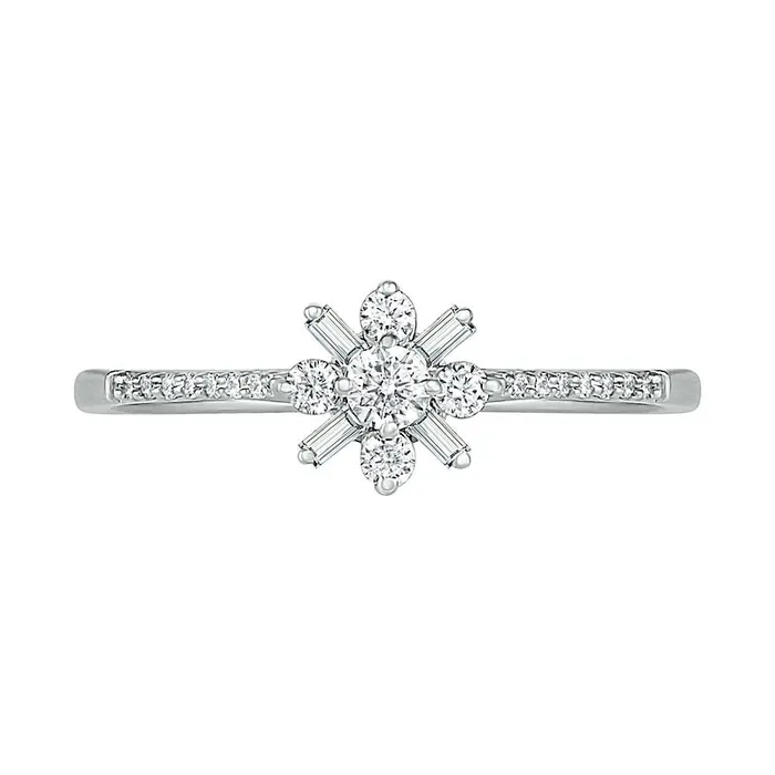 Goldia Rings 025 CT TW Baguette and Round Natural Diamond Flower Promise Ring in Solid 10K White Gold Goldia Rings 025 CT TW Baguette and Round Natural Diamond Flower Promise Ring in Solid 10K White Gold