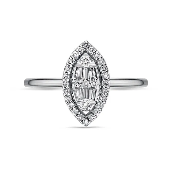 Goldia Rings 025 CT TW Baguette and Round Natural Diamond Marquise Ring in Solid 10K White Gold Goldia Rings 025 CT TW Baguette and Round Natural Diamond Marquise Ring in Solid 10K White Gold