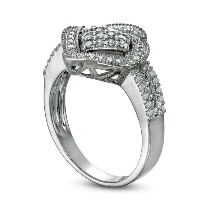 Goldia Rings 050 CT TW Composite Natural Diamond CushionShaped Frame Ring in Solid 10K White Gold Goldia Rings 050 CT TW Composite Natural Diamond CushionShaped Frame Ring in Solid 10K White Gold